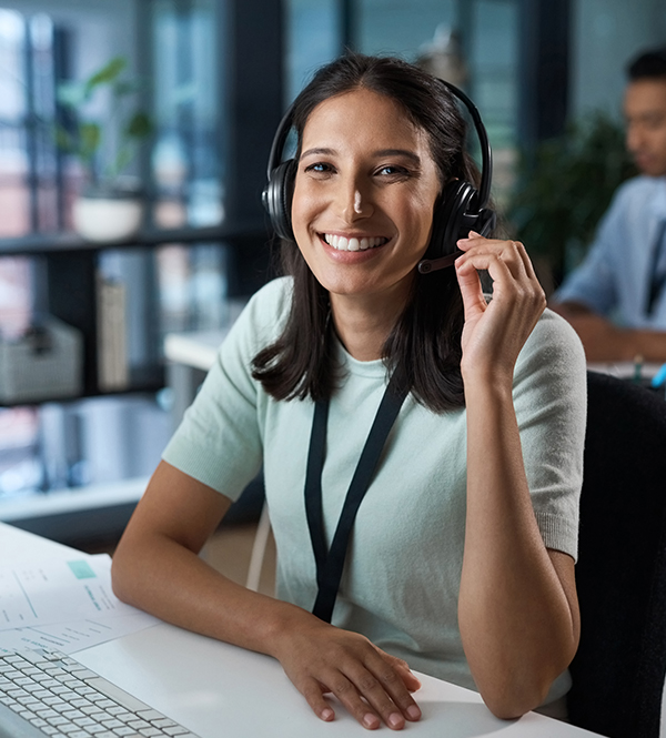 Smiling woman cold calling